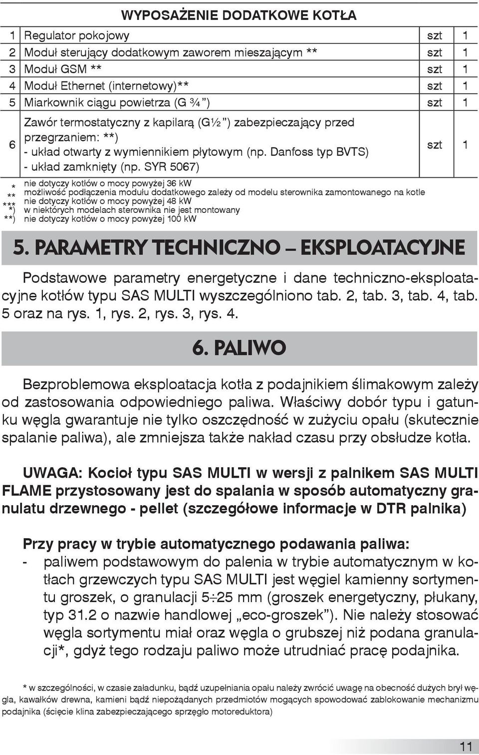 SYR 5067) szt 1 * ** *** *) **) nie dotyczy kotłów o mocy powyżej 36 kw możliwość podłączenia modułu dodatkowego zależy od modelu sterownika zamontowanego na kotle nie dotyczy kotłów o mocy powyżej