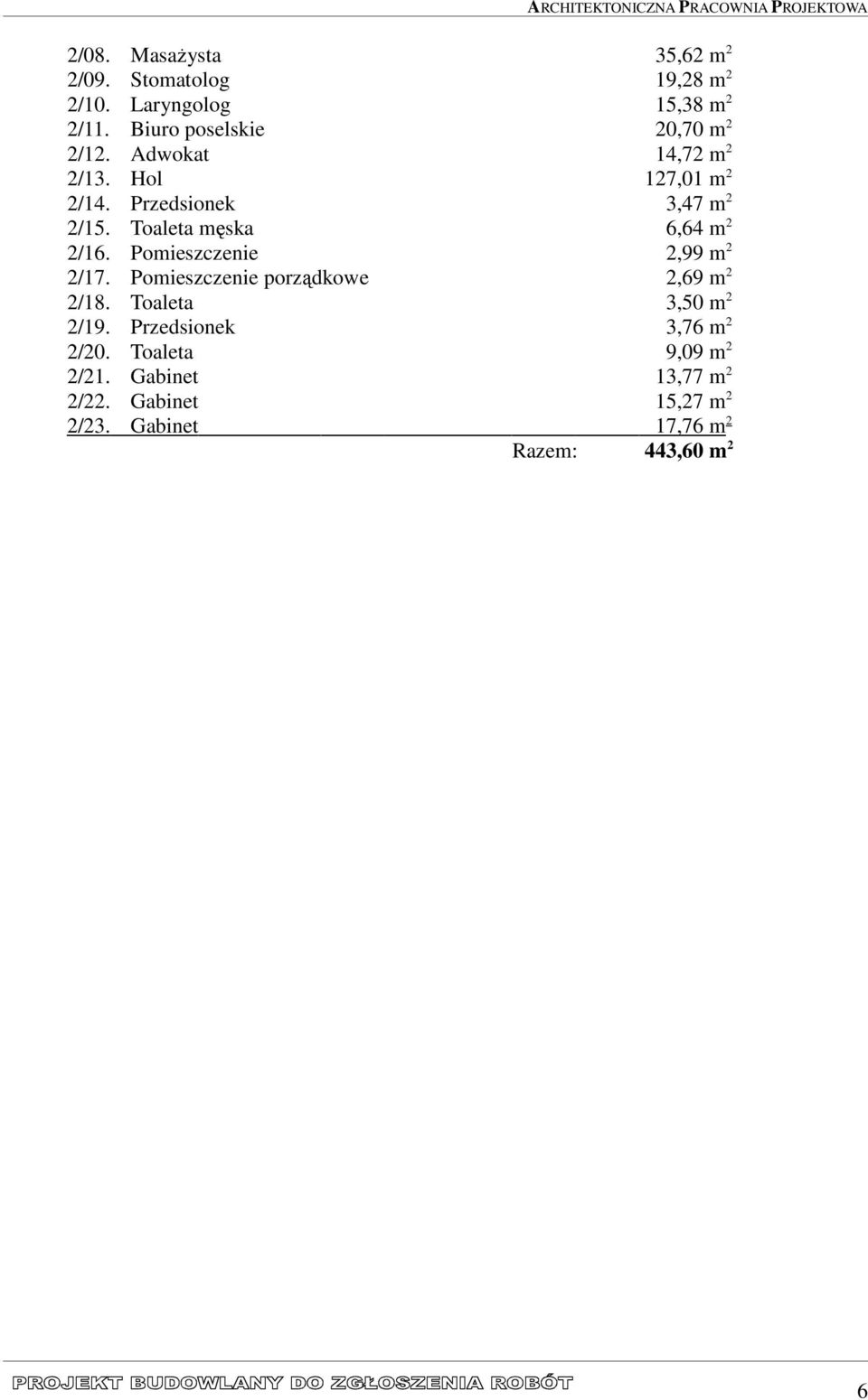 Toaleta męska 6,64 m 2 2/16. Pomieszczenie 2,99 m 2 2/17. Pomieszczenie porządkowe 2,69 m 2 2/18.