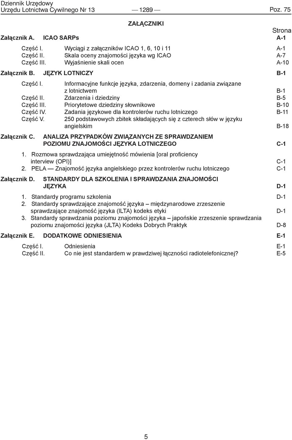 Zdarzenia i dziedziny B-5 Część III. Priorytetowe dziedziny słownikowe B-10 Część IV. Zadania językowe dla kontrolerów ruchu lotniczego B-11 Część V.