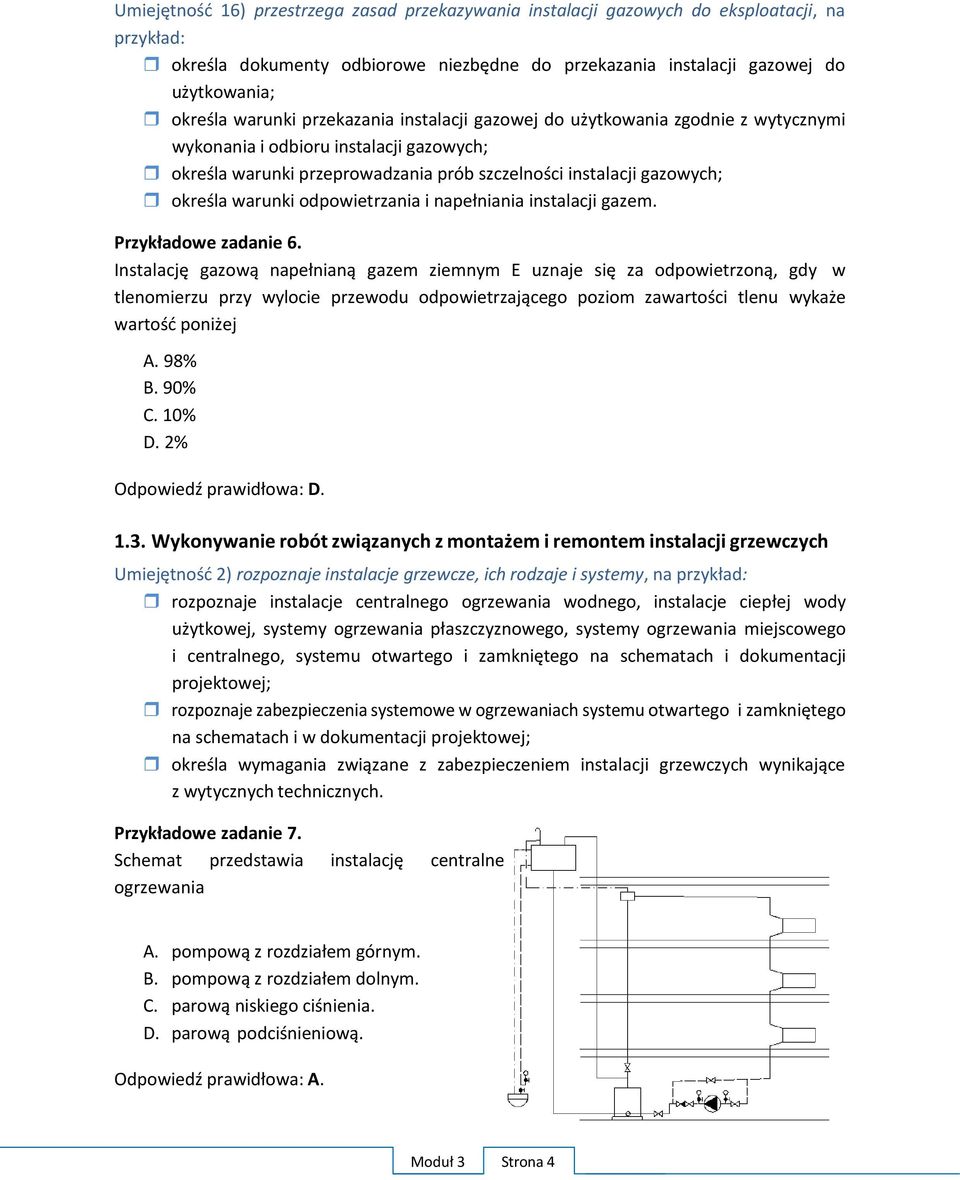 warunki odpowietrzania i napełniania instalacji gazem. Przykładowe zadanie 6.