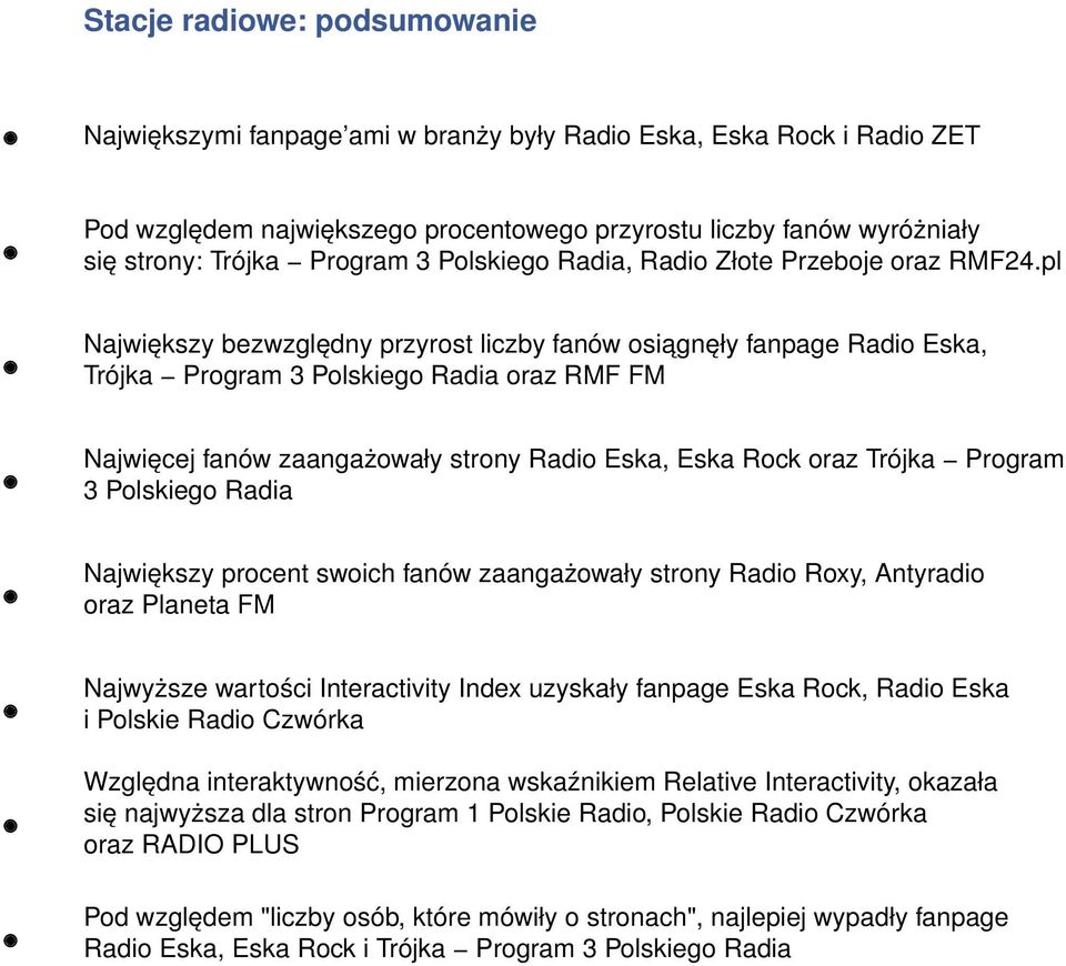 pl Największy bezwzględny przyrost liczby fanów osiągnęły fanpage Radio Eska, Trójka Program 3 Polskiego Radia oraz RMF FM Najwięcej fanów zaangażowały strony Radio Eska, Eska Rock oraz Trójka