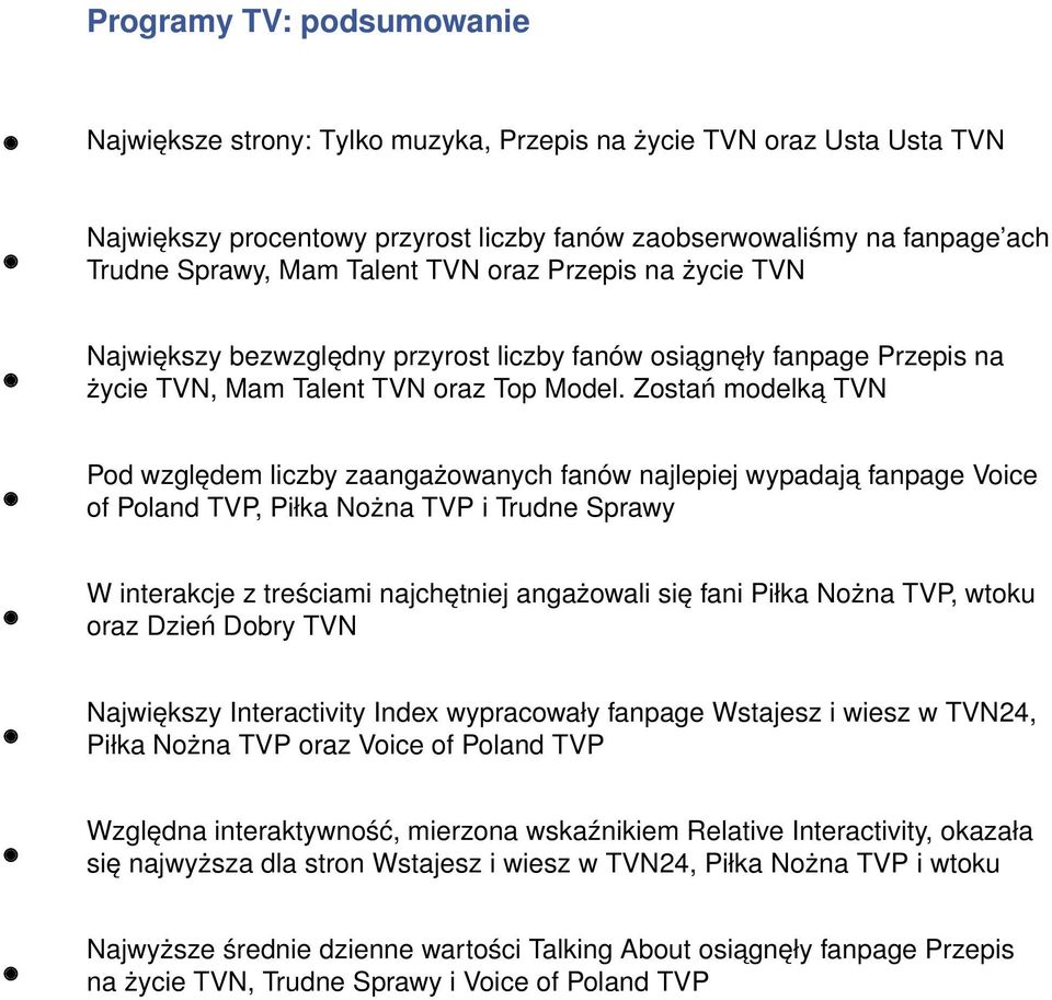 Zostań modelką TVN Pod względem liczby zaangażowanych fanów najlepiej wypadają fanpage Voice of Poland TVP, Piłka Nożna TVP i Trudne Sprawy W interakcje z treściami najchętniej angażowali się fani