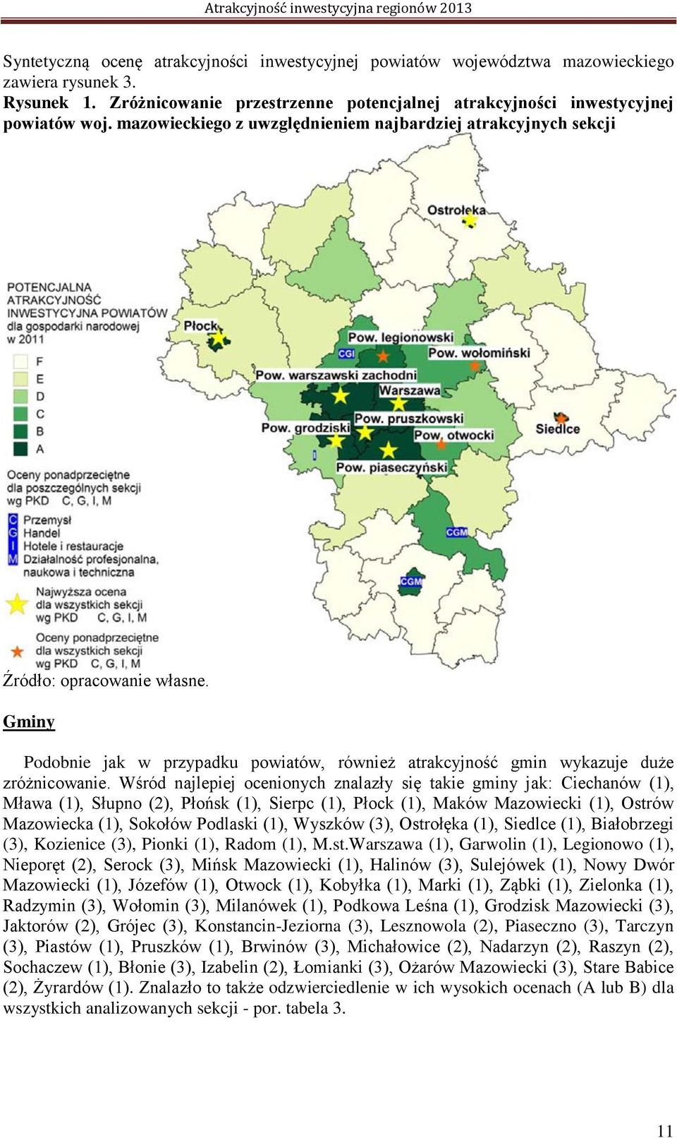 Wśród najlepiej ocenionych znalazły się takie gminy jak: Ciechanów (1), Mława (1), Słupno (2), Płońsk (1), Sierpc (1), Płock (1), Maków Mazowiecki (1), Ostrów Mazowiecka (1), Sokołów Podlaski (1),