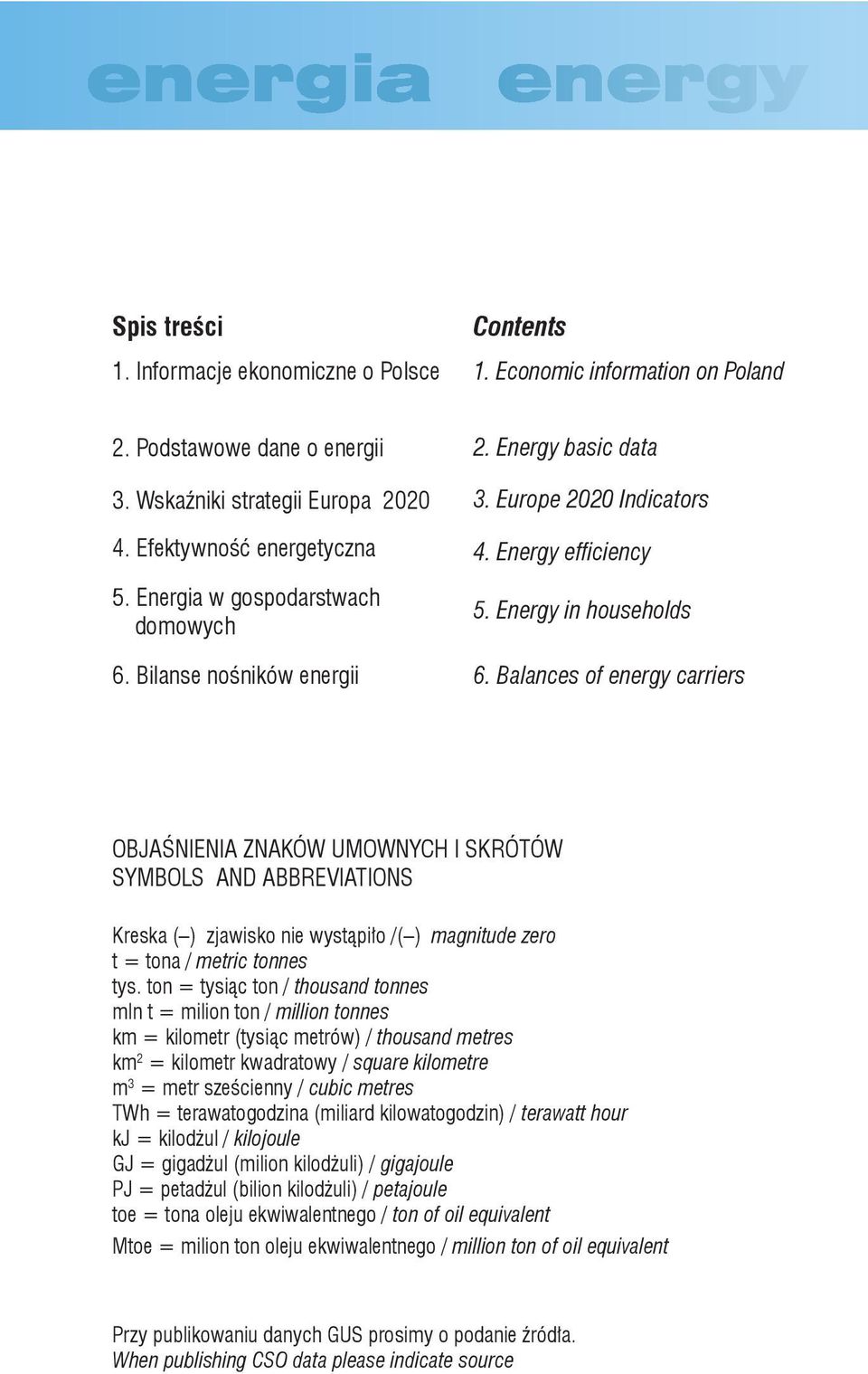 Balances of energy carriers OBJAŚNIENIA ZNAKÓW UMOWNYCH I SKRÓTÓW SYMBOLS AND ABBREVIATIONS Kreska ( ) zjawisko nie wystąpiło /( ) magnitude zero t = tona / metric tonnes tys.