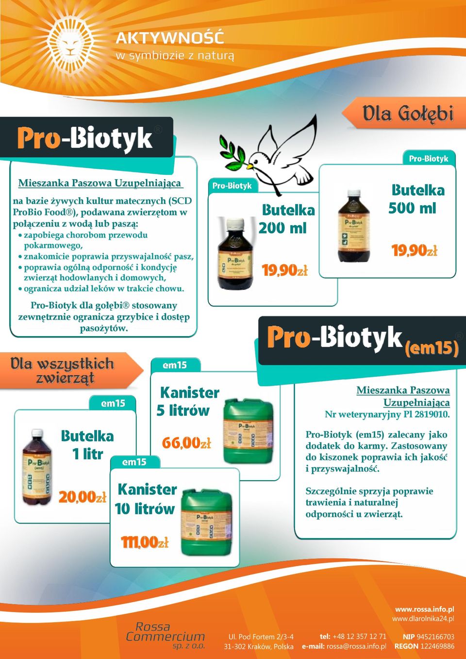 Pro-Biotyk dla gołębi stosowany zewnętrznie ogranicza grzybice i dostęp pasożytów.