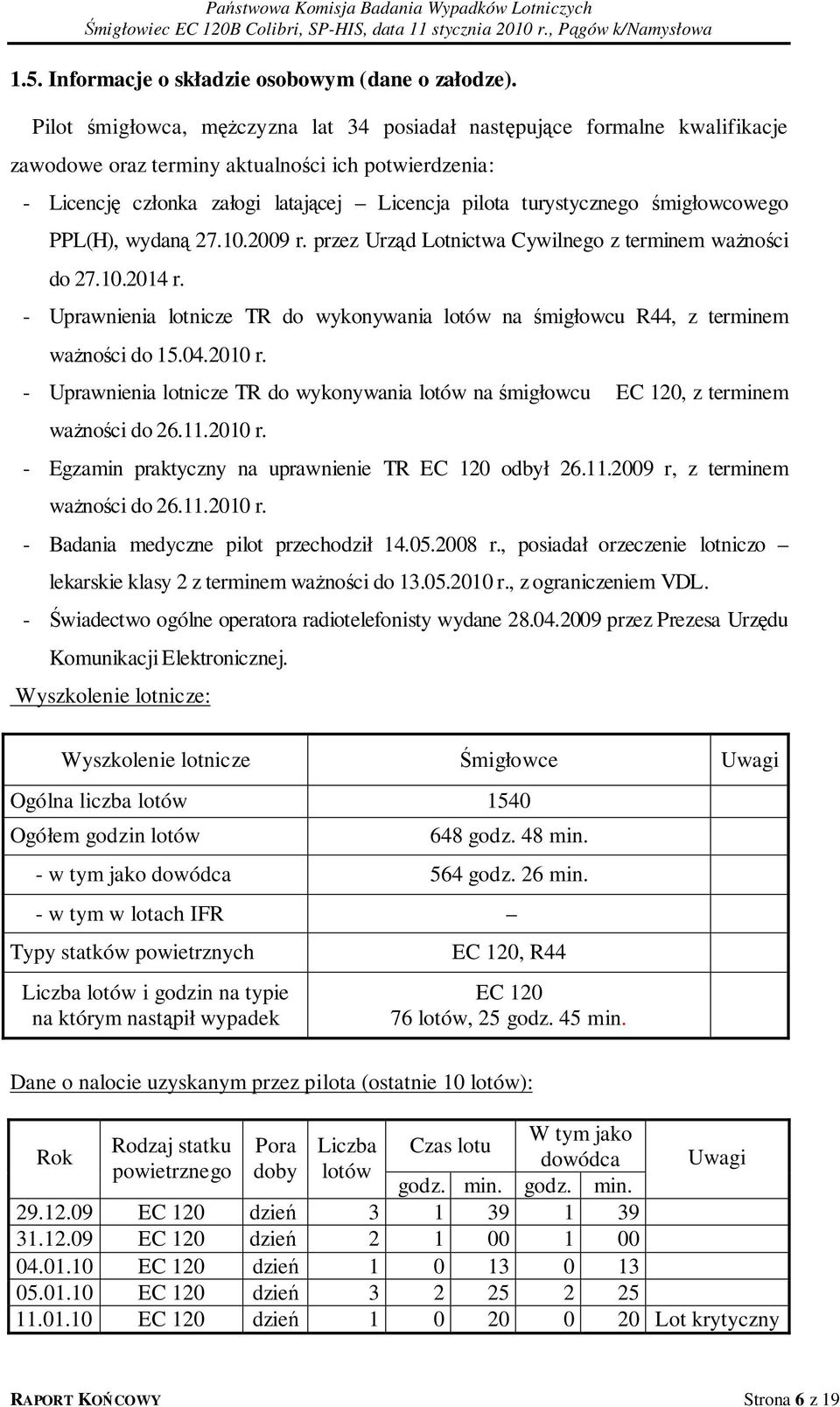 śmigłowcowego PPL(H), wydaną 27.10.2009 r. przez Urząd Lotnictwa Cywilnego z terminem ważności do 27.10.2014 r.