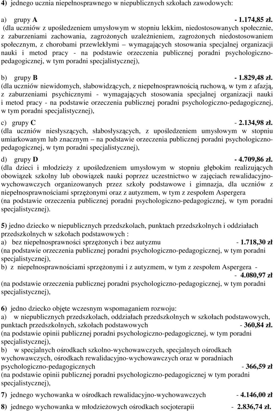 podstawowych : a) bez niepełnosprawności sprzęŝonych i bez autyzmu - 1.718,30 zł (na b) z niepełnosprawnościami sprzęŝonymi i z autyzmem, w tym z zespołem Aspergera - - 4.