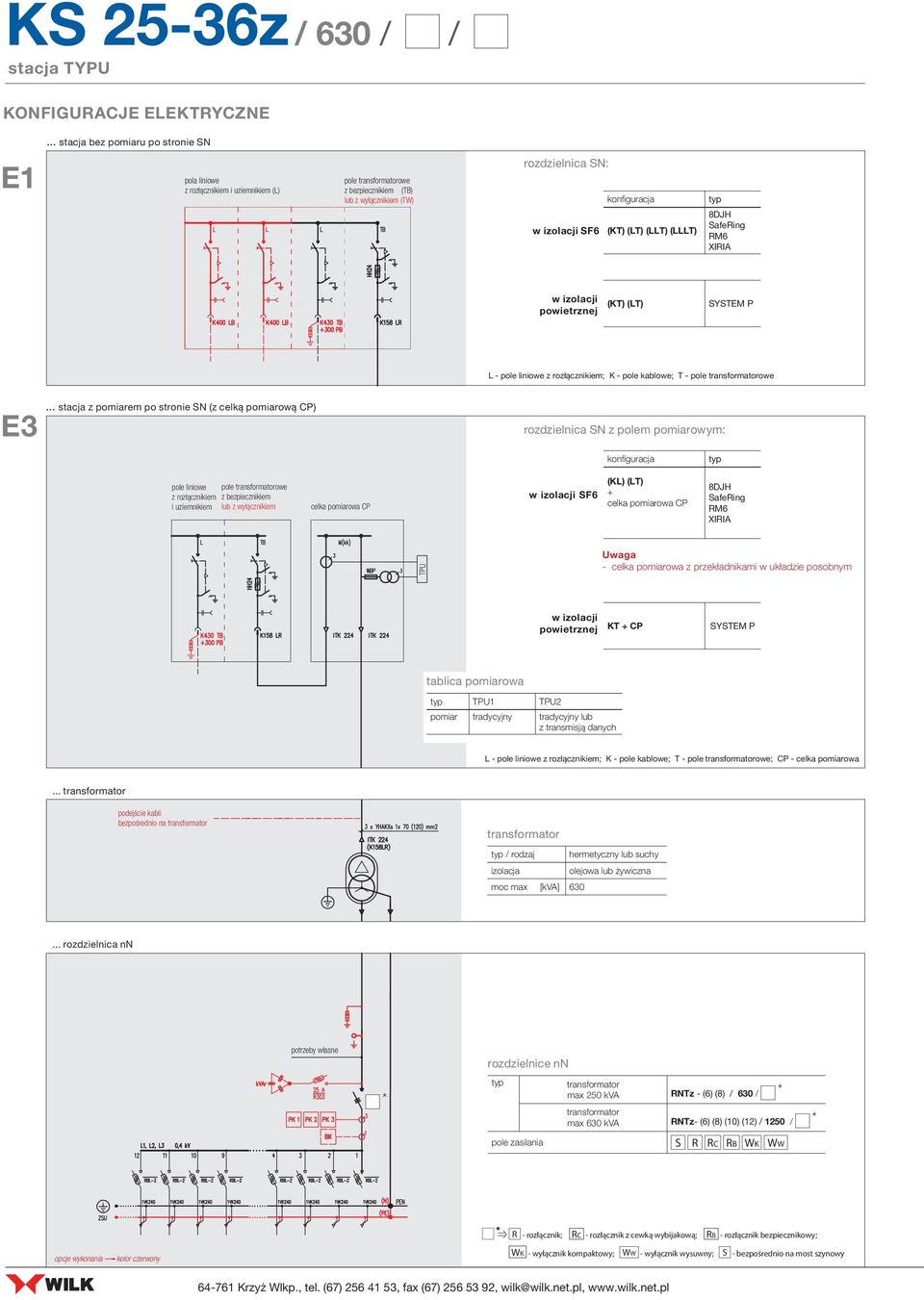 izolacji SF6 (KT) (LT) (LLT) (LLLT) SafeRing RM6 XIRIA w izolacji powietrznej (KT) (LT) SYSTEM P L - pole liniowe z rozłącznikiem; K - pole kablowe; T - pole transformatorowe E3.