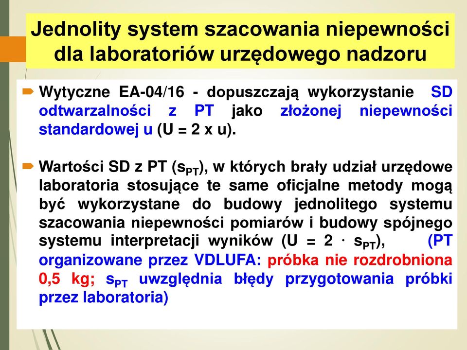 Wartości SD z PT (s PT ), w których brały udział urzędowe laboratoria stosujące te same oficjalne metody mogą być wykorzystane do budowy