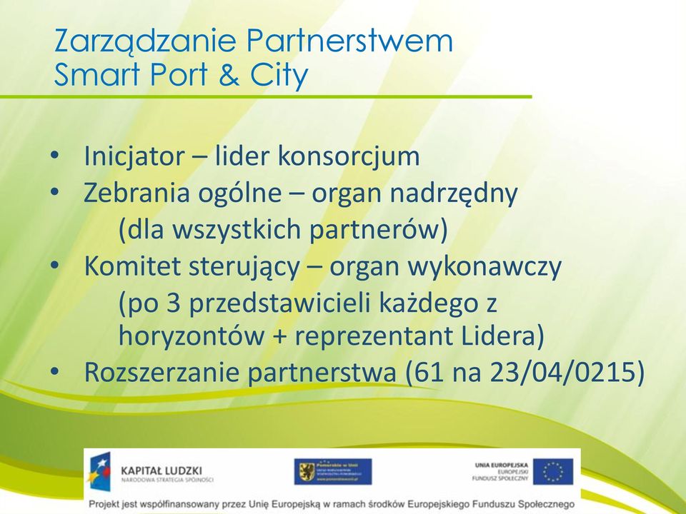 partnerów) Komitet sterujący organ wykonawczy (po 3 przedstawicieli