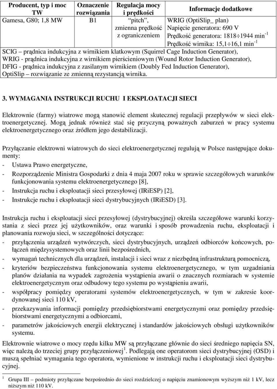 pierścieniowym (Wound Rotor Induction Generator), DFIG - prądnica indukcyjna z zasilanym wirnikiem (Doubly Fed Induction Generator), OptiSlip rozwiązanie ze zmienną rezystancją wirnika. 3.