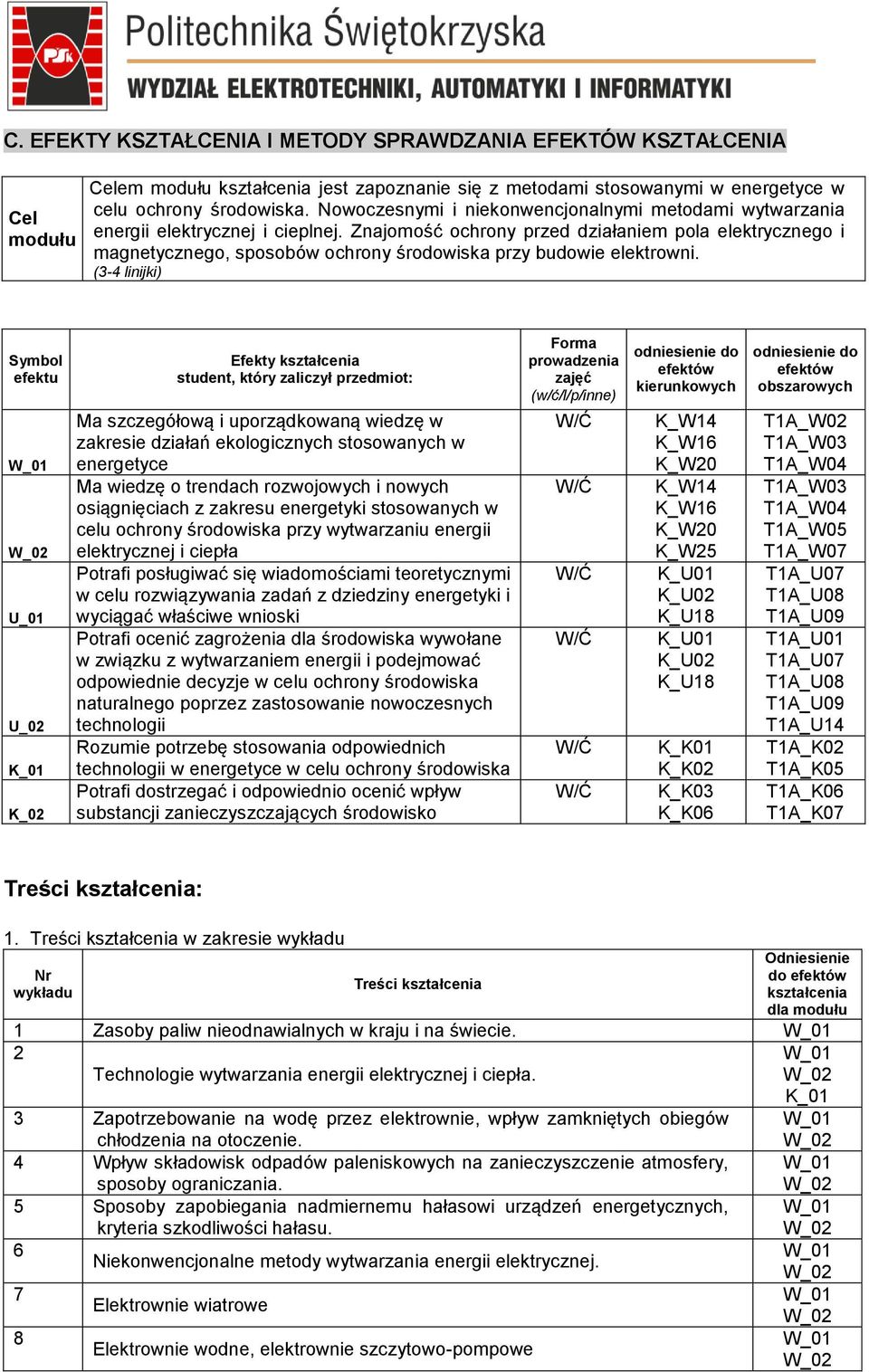 Znajomość ochrony przed działaniem pola elektrycznego i magnetycznego, sposobów ochrony środowiska przy budowie elektrowni.