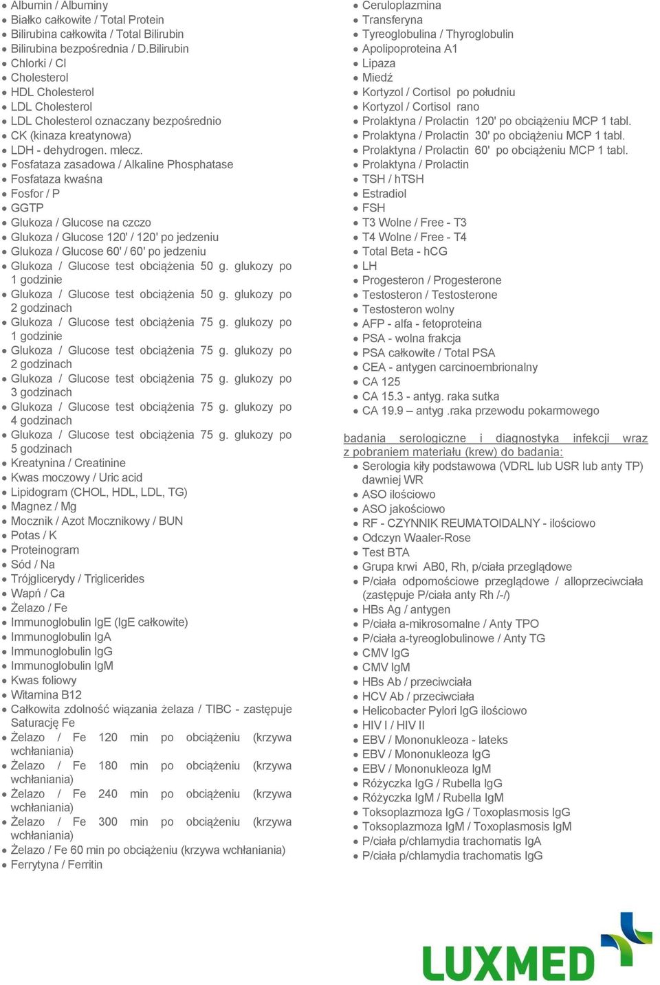 Fosfataza zasadowa / Alkaline Phosphatase Fosfataza kwaśna Fosfor / P GGTP Glukoza / Glucose na czczo Glukoza / Glucose 120' / 120' po jedzeniu Glukoza / Glucose 60' / 60' po jedzeniu Glukoza /