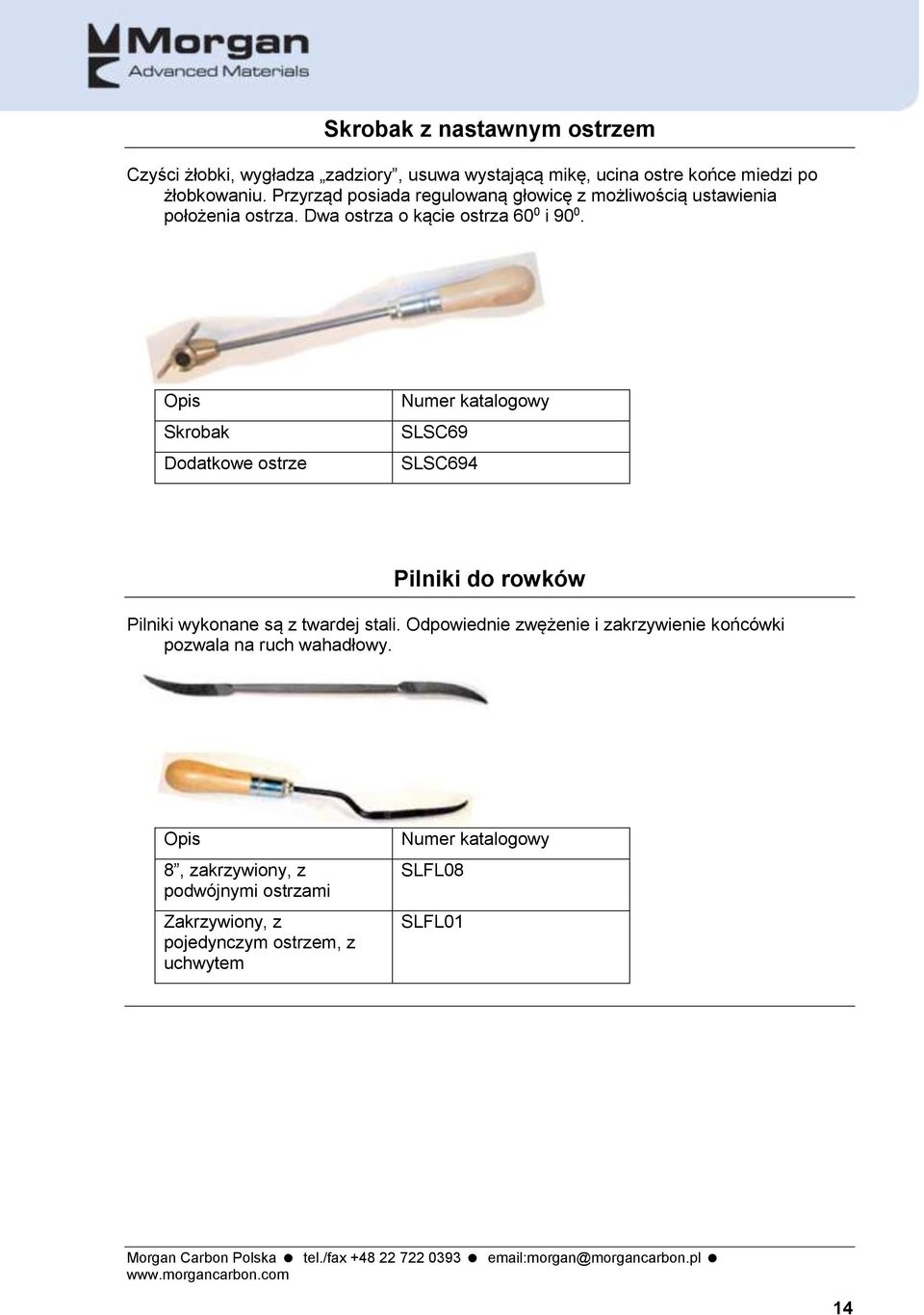 Opis Skrobak Dodatkowe ostrze katalogowy SLSC69 SLSC694 Pilniki do rowków Pilniki wykonane są z twardej stali.