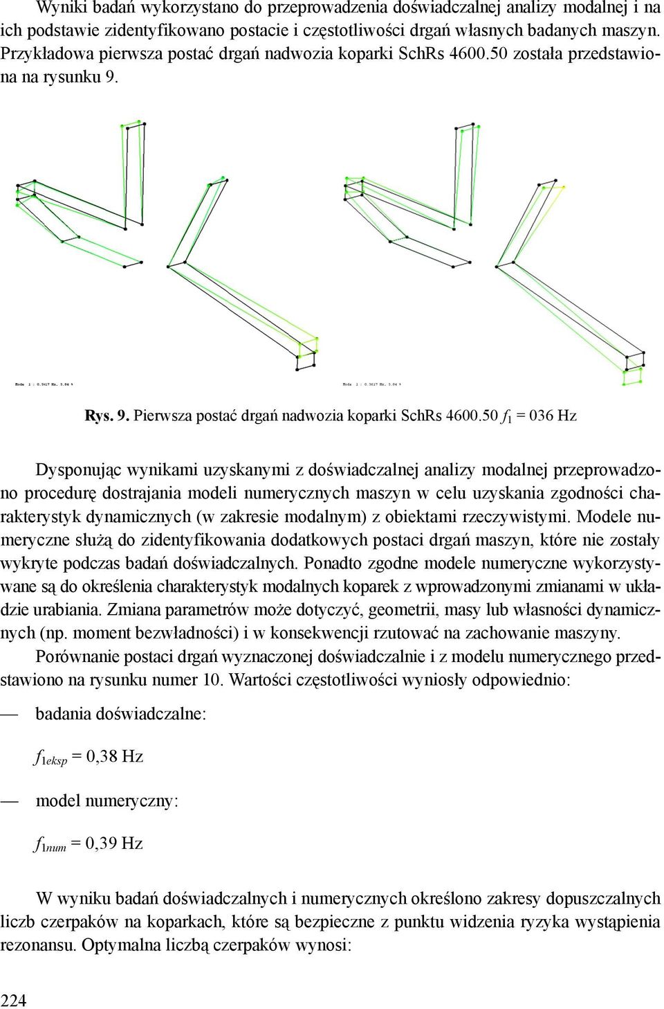 50 f 1 = 036 Hz Dysponując wynikami uzyskanymi z doświadczalnej analizy modalnej przeprowadzono procedurę dostrajania modeli numerycznych maszyn w celu uzyskania zgodności charakterystyk dynamicznych