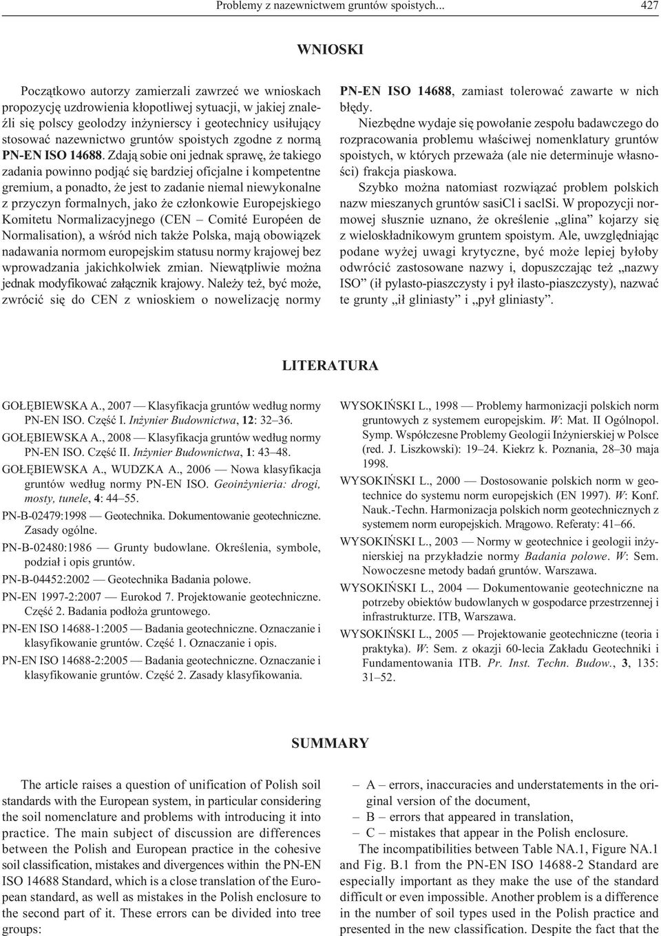 nazewnictwo gruntów spoistych zgodne z norm¹ PN-EN ISO 14688.