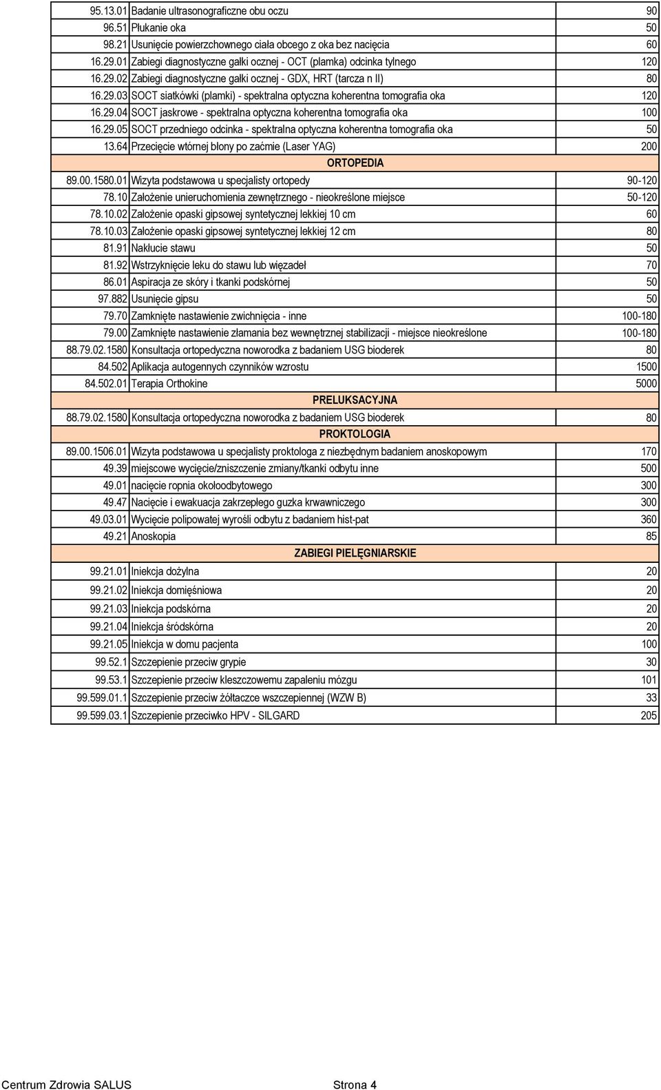 29.04 SOCT jaskrowe - spektralna optyczna koherentna tomografia oka 100 16.29.05 SOCT przedniego odcinka - spektralna optyczna koherentna tomografia oka 50 13.