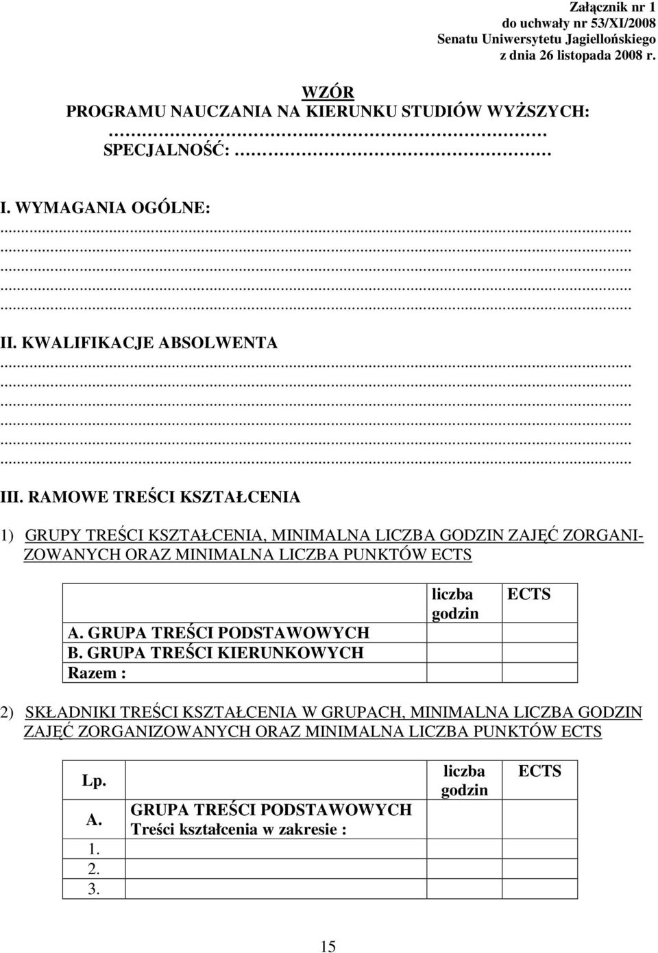 RAMOWE TREŚCI KSZTAŁCENIA 1) GRUPY TREŚCI KSZTAŁCENIA, MINIMALNA LICZBA GODZIN ZAJĘĆ ZORGANI- ZOWANYCH ORAZ MINIMALNA LICZBA PUNKTÓW ECTS A.