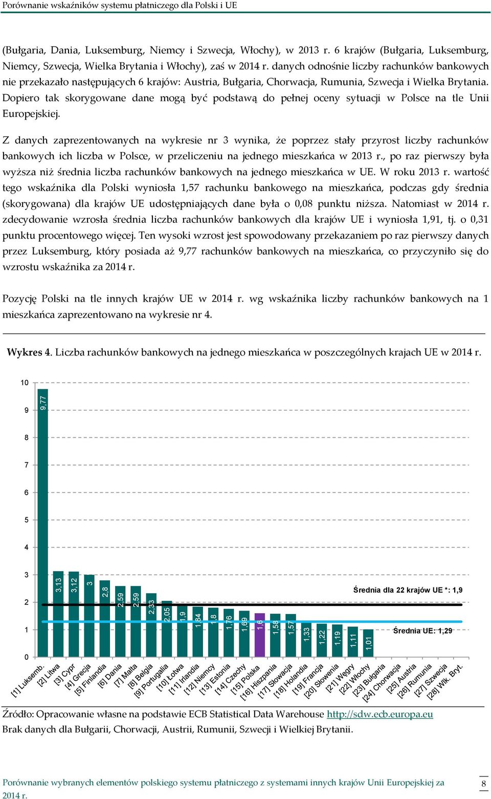 6 krajów (Bułgaria, Luksemburg, Niemcy, Szwecja, Wielka Brytania i Włochy), zaś w danych odnośnie liczby rachunków bankowych nie przekazało następujących 6 krajów: Austria, Bułgaria, Chorwacja,