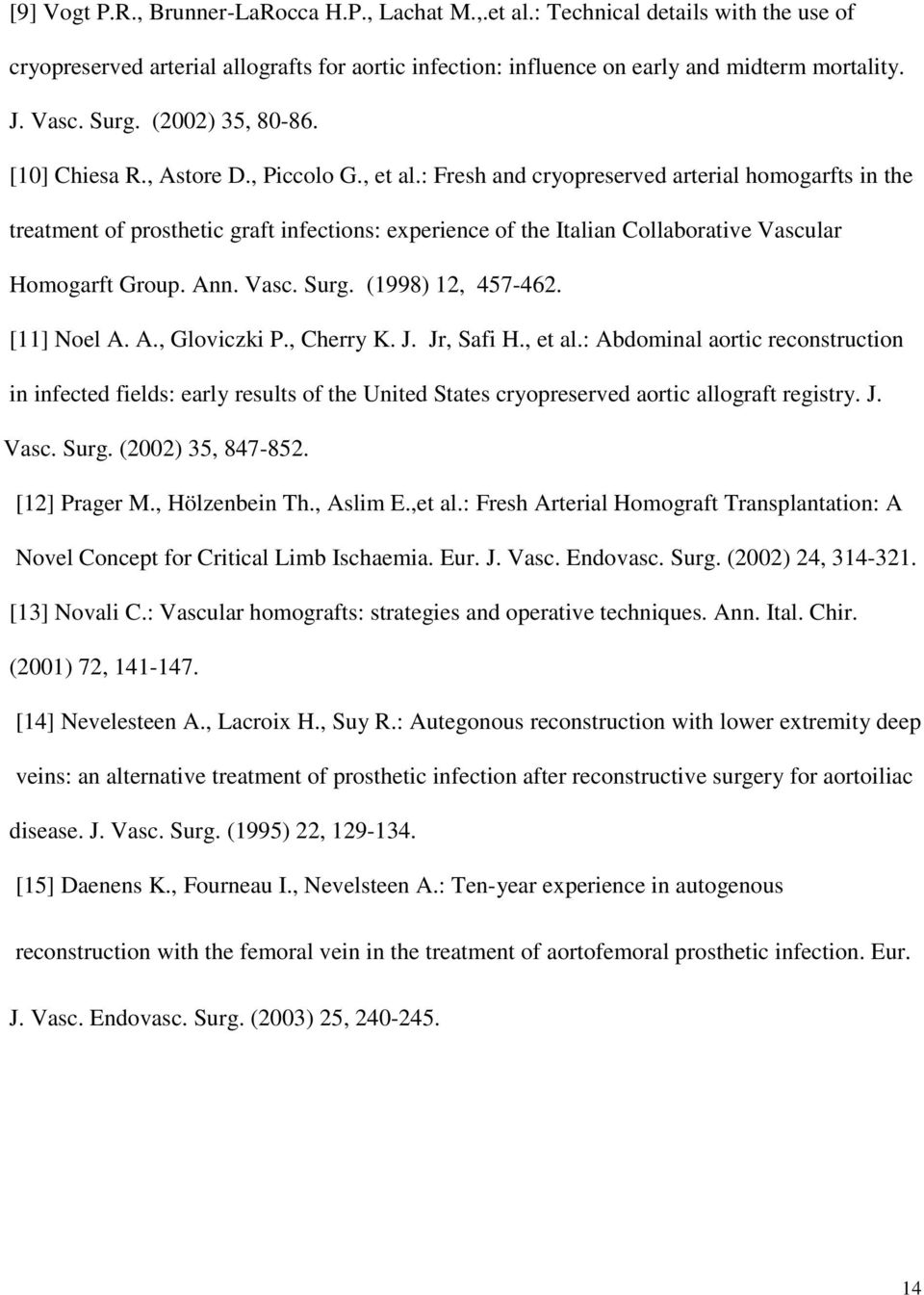 : Fresh and cryopreserved arterial homogarfts in the treatment of prosthetic graft infections: experience of the Italian Collaborative Vascular Homogarft Group. Ann. Vasc. Surg. (1998) 12, 457-462.