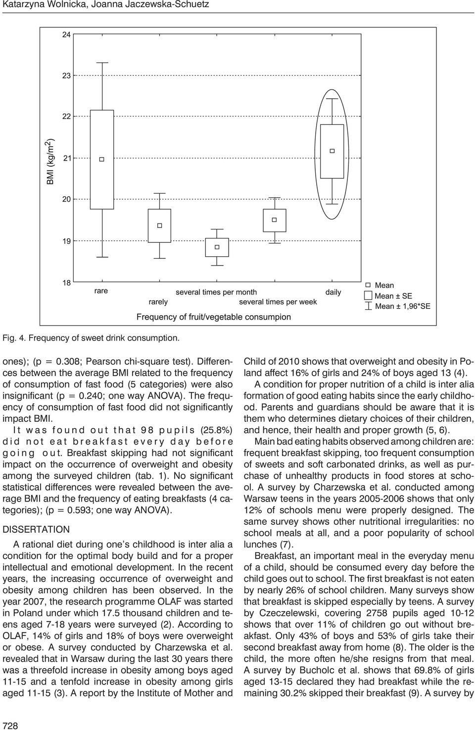 The frequency of consumption of fast food did not significantly impact BMI. I t w a s f o u n d o u t t h a t 9 8 p u p i l s (25.