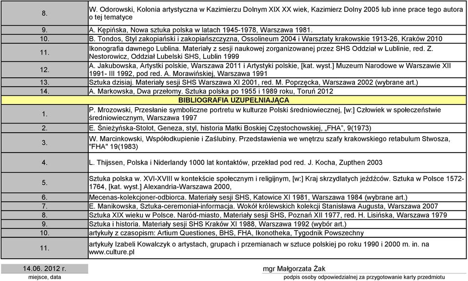 Materiały z sesji naukowej zorganizowanej przez SHS Oddział w Lublinie, red. Z. 1 Nestorowicz, Oddział Lubelski SHS, Lublin 1999 A.