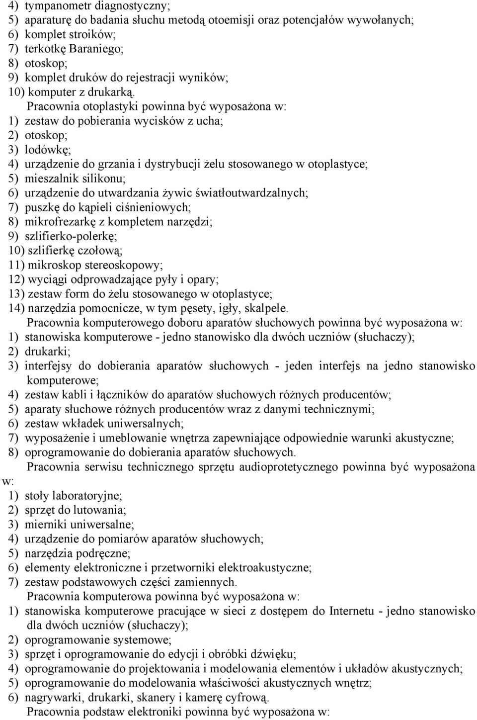 Pracownia otoplastyki powinna być wyposażona w: 1) zestaw do pobierania wycisków z ucha; 2) otoskop; 3) lodówkę; 4) urządzenie do grzania i dystrybucji żelu stosowanego w otoplastyce; 5) mieszalnik