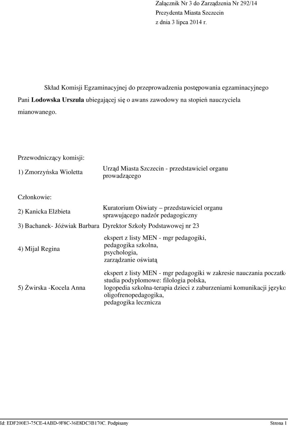 Podstawowej nr 23 4) Mijal Regina 5) świrska -Kocela Anna ekspert z listy MEN - mgr pedagogiki