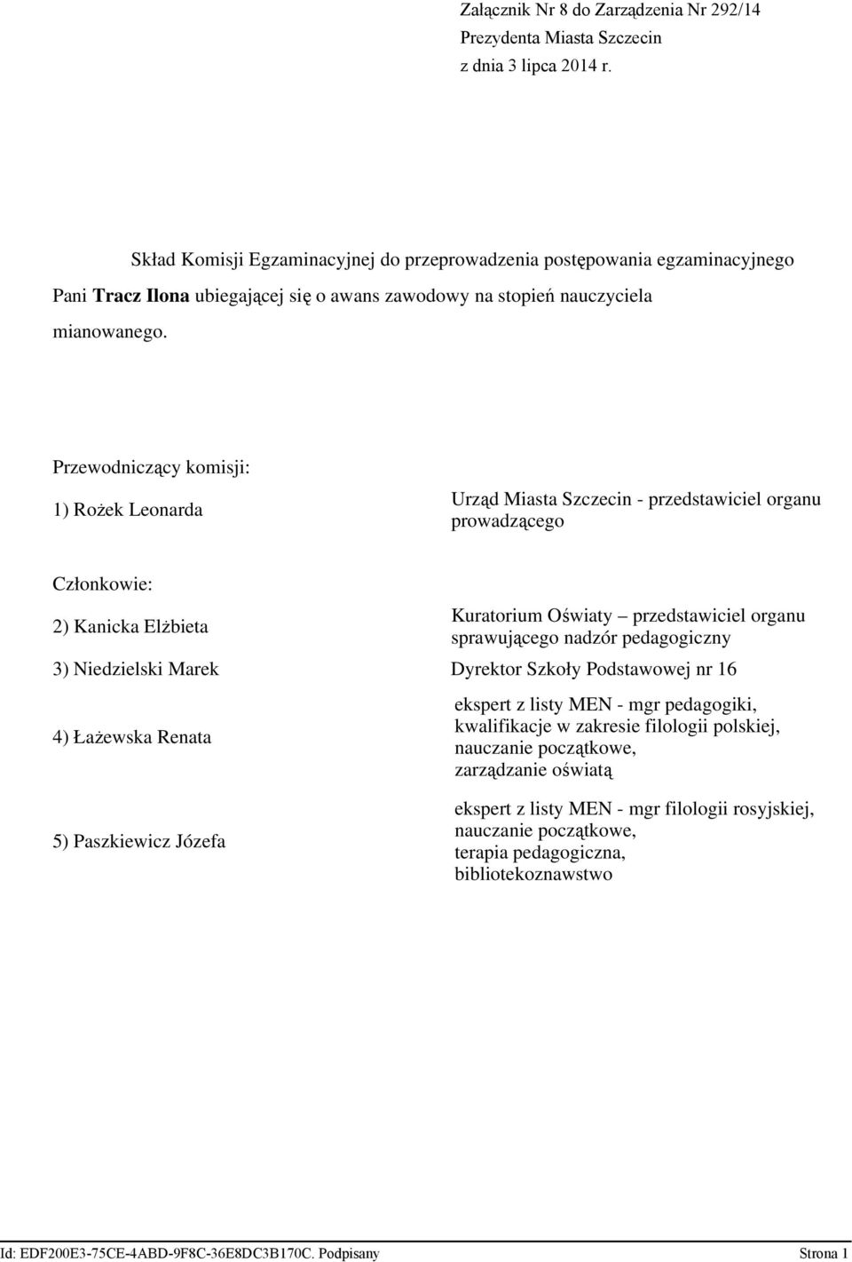 nr 16 4) ŁaŜewska Renata kwalifikacje w zakresie filologii polskiej, 5) Paszkiewicz