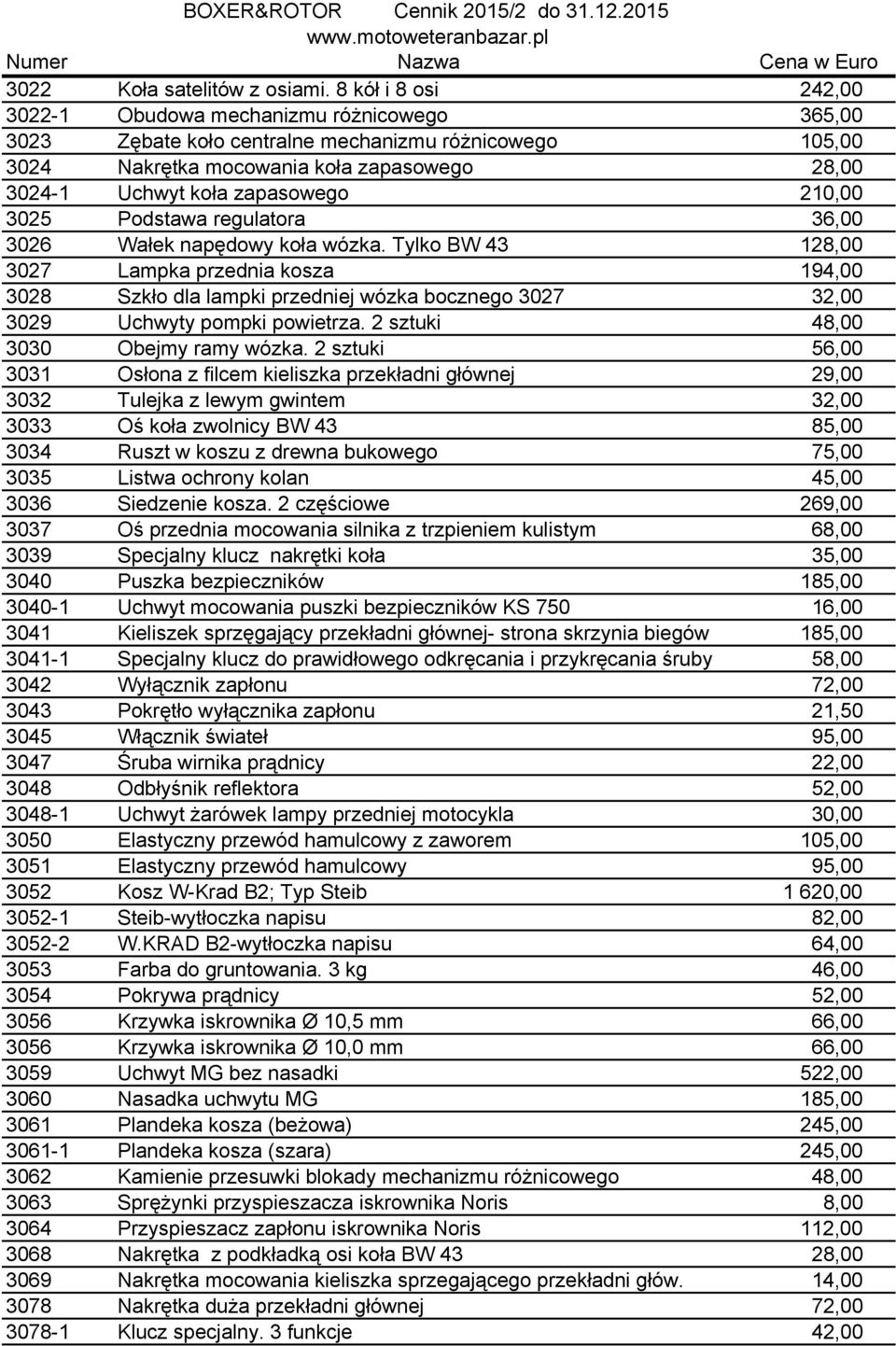 210,00 3025 Podstawa regulatora 36,00 3026 Wałek napędowy koła wózka.