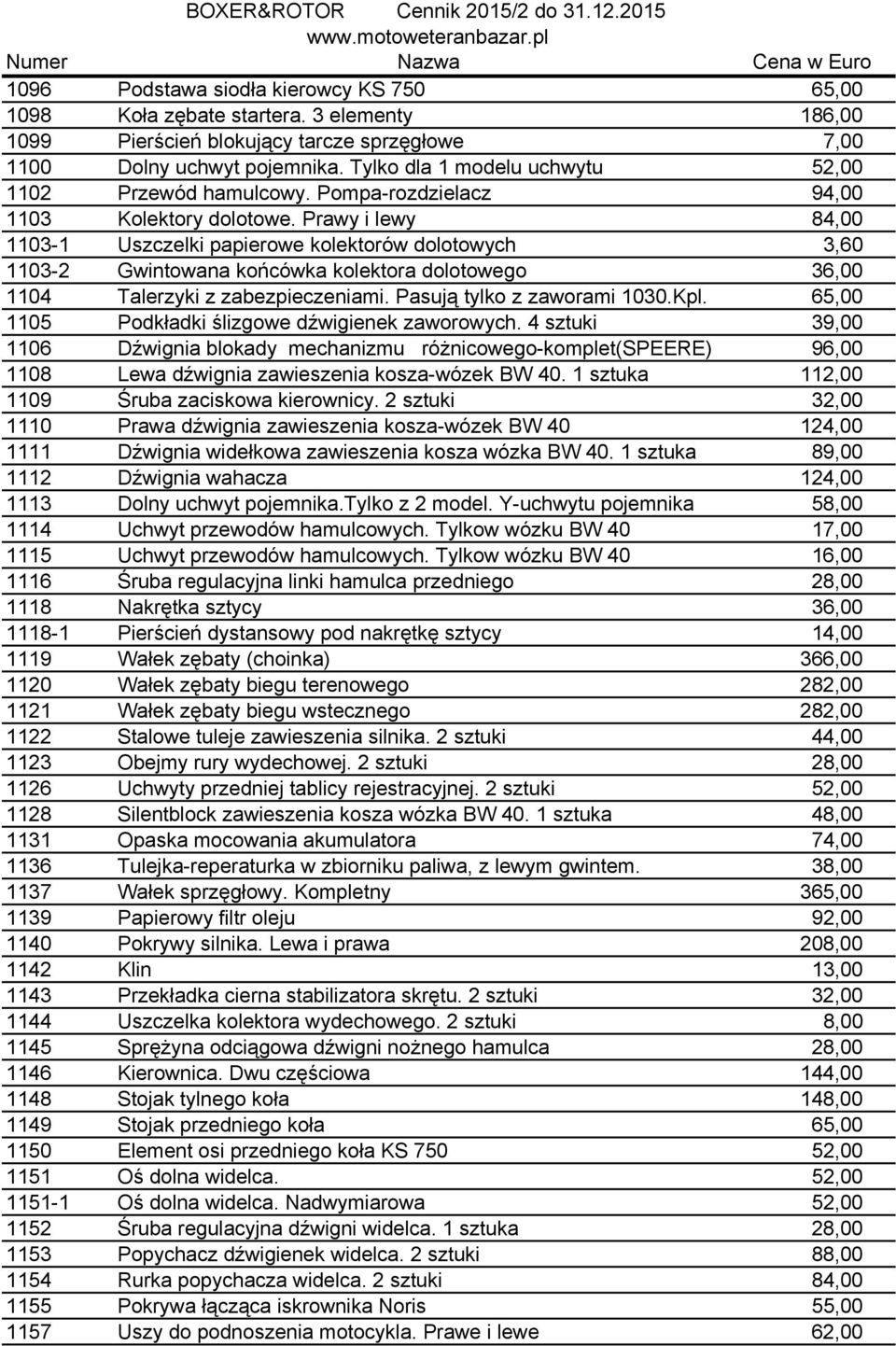 Prawy i lewy 84,00 1103-1 Uszczelki papierowe kolektorów dolotowych 3,60 1103-2 Gwintowana końcówka kolektora dolotowego 36,00 1104 Talerzyki z zabezpieczeniami. Pasują tylko z zaworami 1030.Kpl.