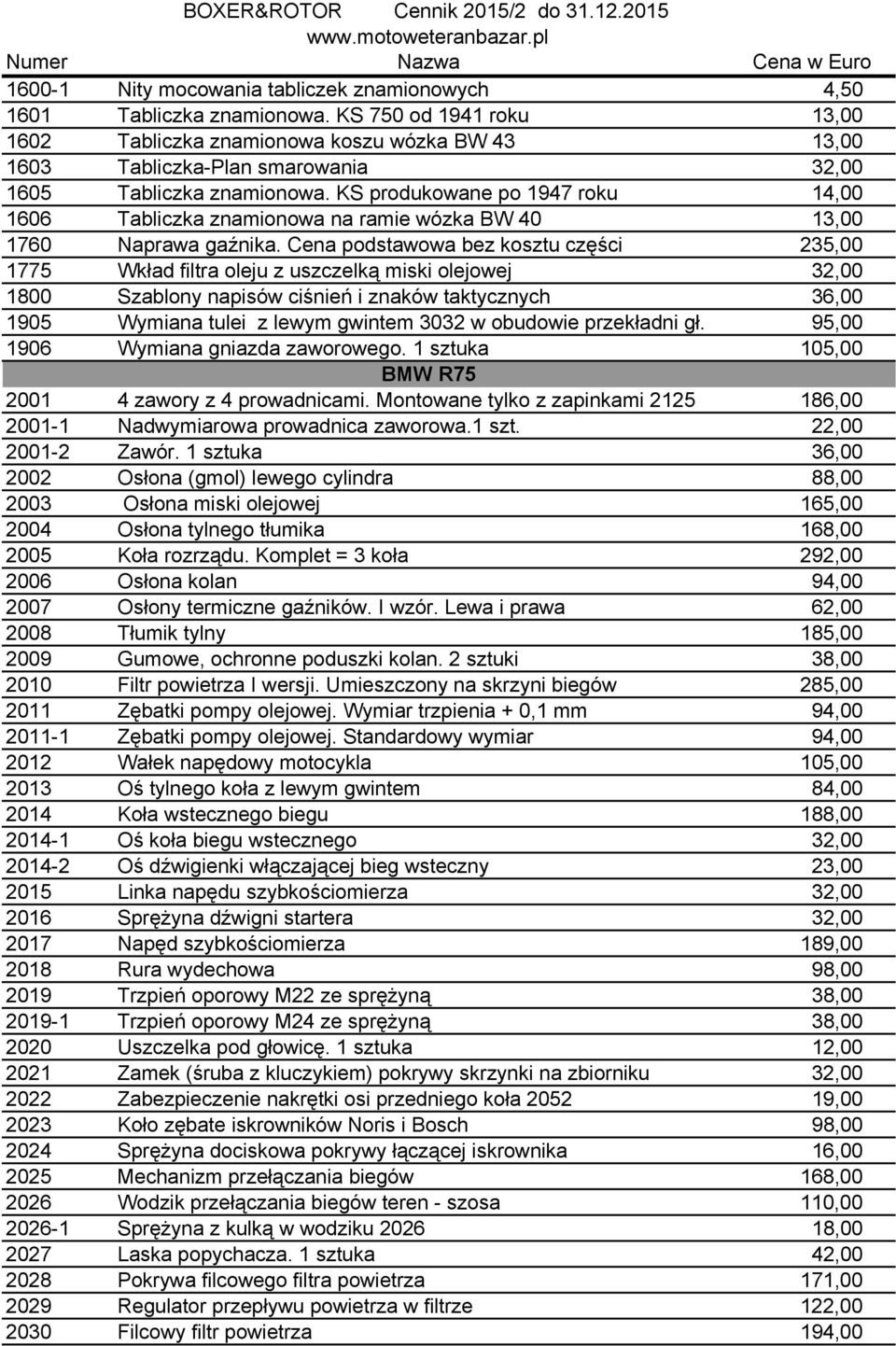 KS produkowane po 1947 roku 14,00 1606 Tabliczka znamionowa na ramie wózka BW 40 13,00 1760 Naprawa gaźnika.