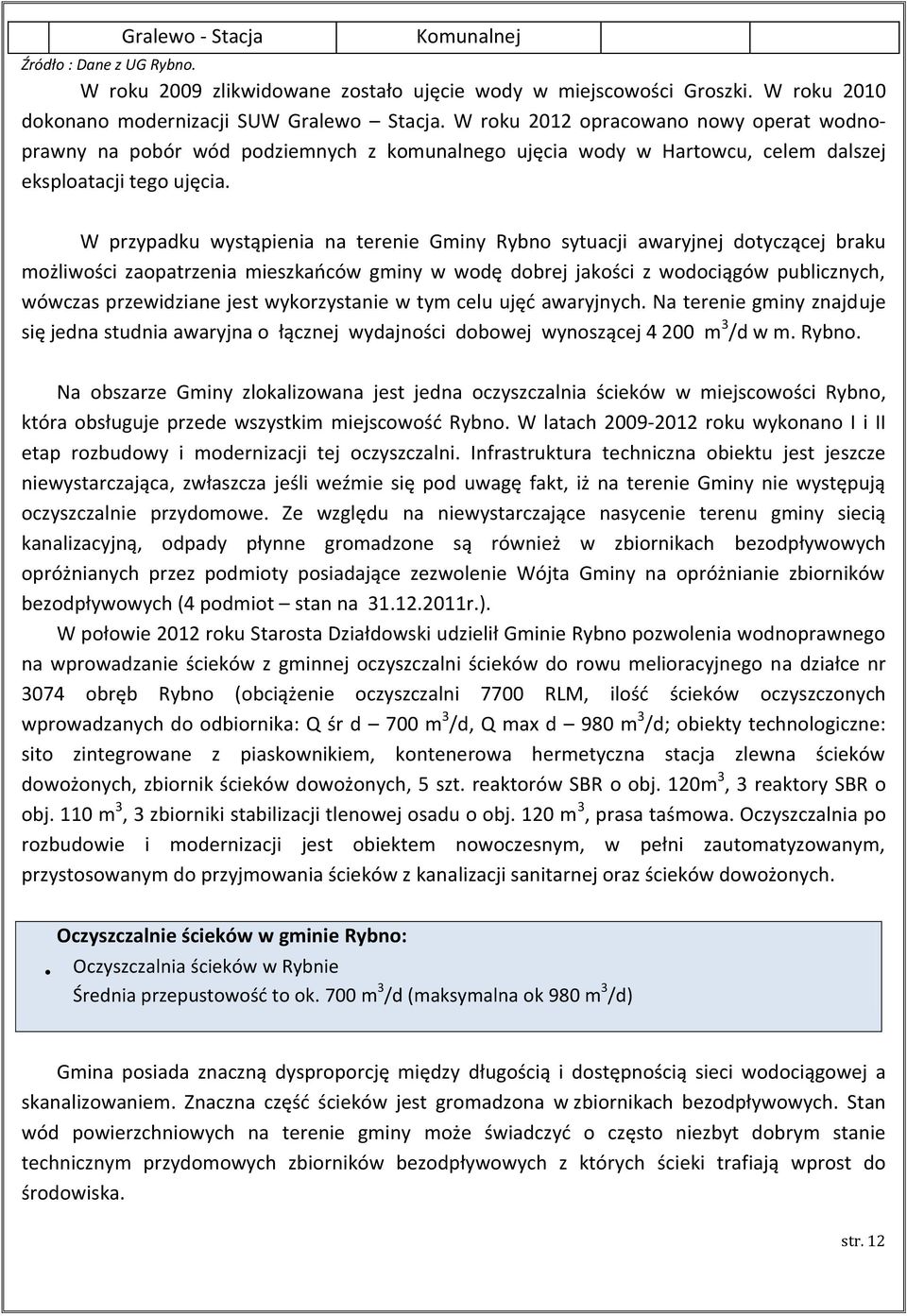 W przypadku wystąpienia na terenie Gminy Rybno sytuacji awaryjnej dotyczącej braku możliwości zaopatrzenia mieszkańców gminy w wodę dobrej jakości z wodociągów publicznych, wówczas przewidziane jest