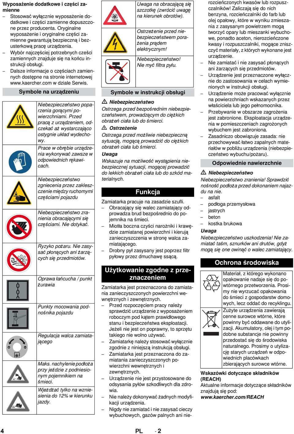 Dalsze informacje o częściach zamiennych dostępne na stronie internetowej www.kaercher.com w dziale Serwis. Symbole na urządzeniu Niebezpieczeństwo poparzenia gorącymi powierzchniami.