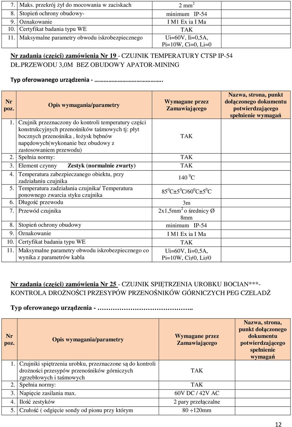 Czujnik przeznaczony do kontroli temperatury części konstrukcyjnych przenośników taśmowych tj: płyt bocznych przenośnika, łożysk bębnów napędowych(wykonanie bez obudowy z zastosowaniem przewodu) 2.