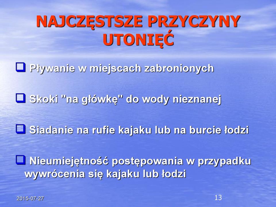 na rufie kajaku lub na burcie łodzi Nieumiejętność