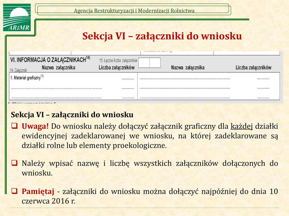 wniosku, na której zadeklarowane są działki rolne lub elementy proekologiczne.