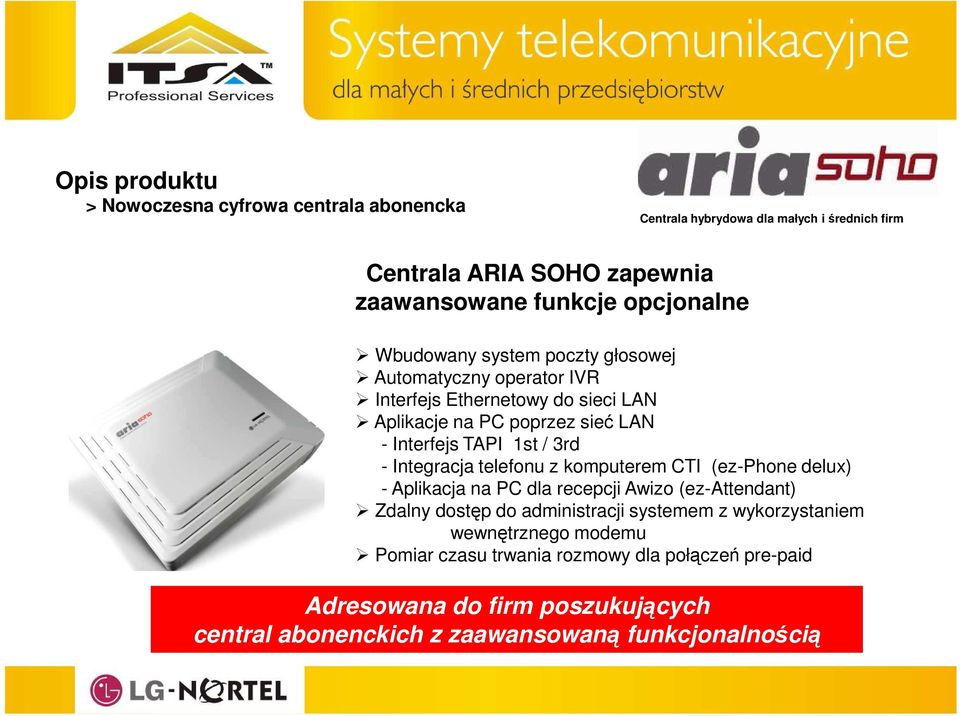 komputerem CTI (ez-phone delux) - Aplikacja na PC dla recepcji Awizo (ez-attendant) Zdalny dostęp do administracji systemem z wykorzystaniem