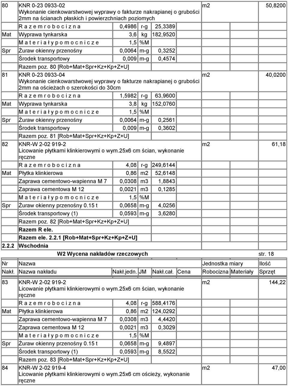 80 [Rob+Mat+Spr+Kz+Kp+Z+U] 81 KNR 0-23 0933-04 Wykonanie cienkowarstwowej wyprawy o fakturze nakrapianej o grubości 2mm na ościeżach o szerokości do 30cm R a z e m r o b o c i z n a 1,5982 r-g