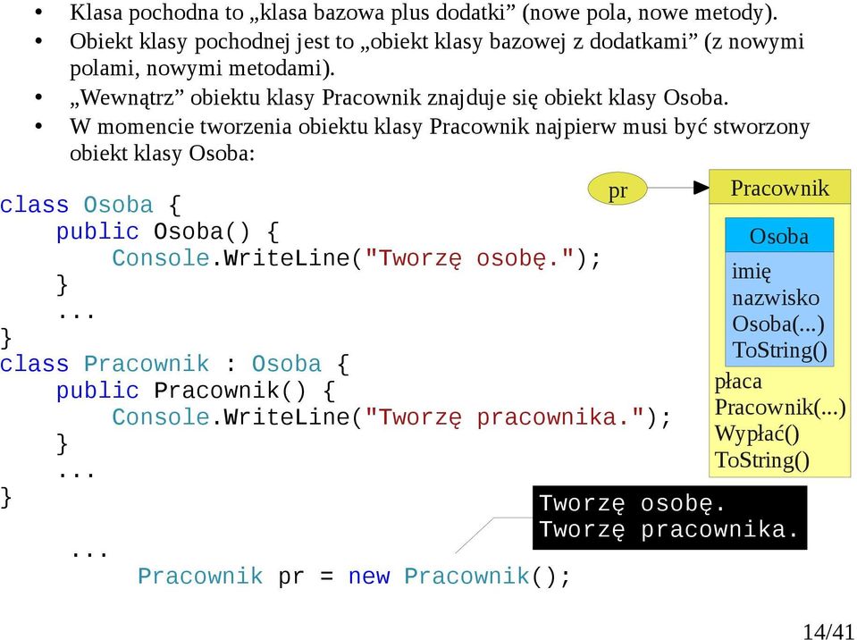 Wewnątrz obiektu klasy Pracownik znajduje się obiekt klasy Osoba.