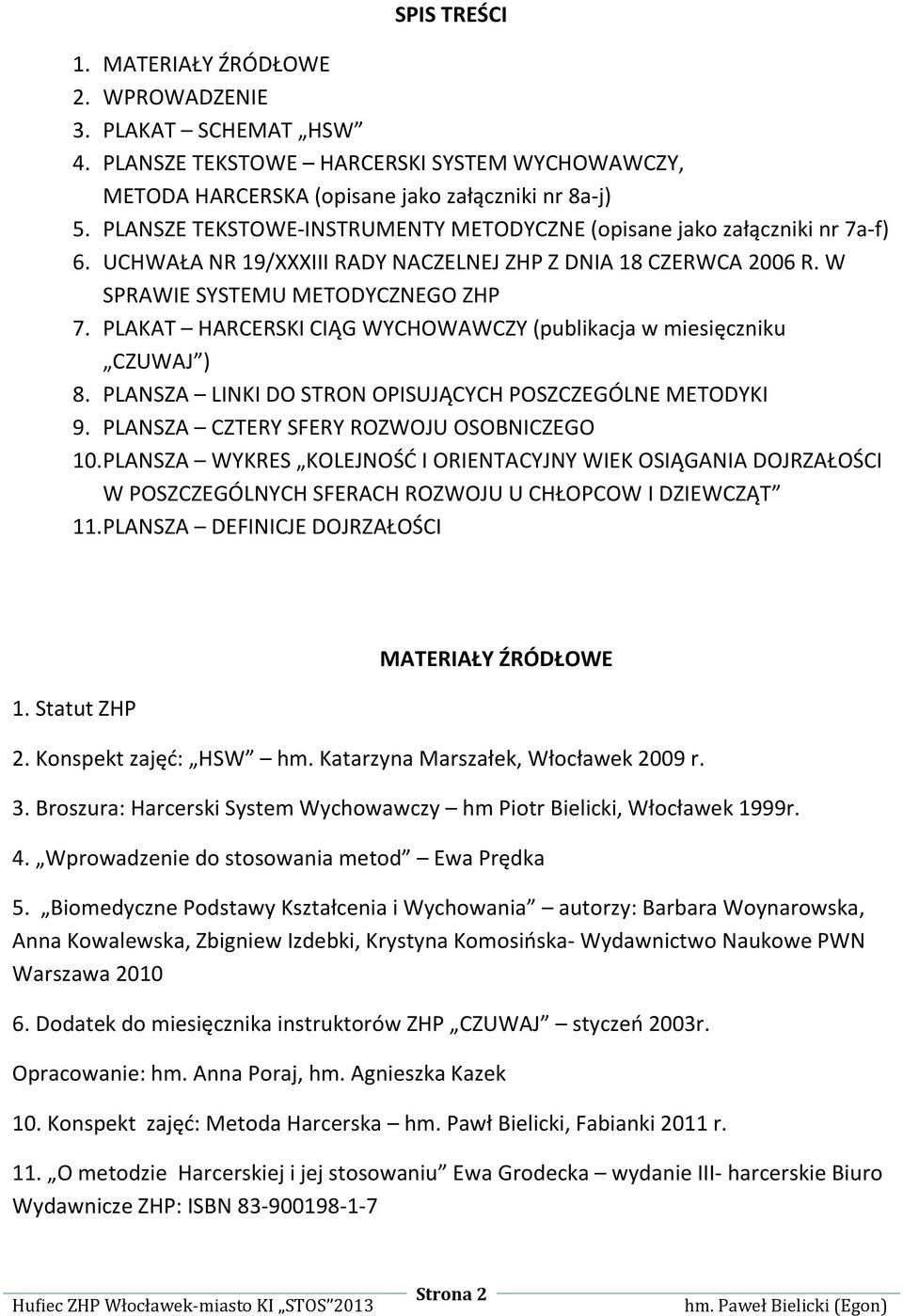 PLAKAT HARCERSKI CIĄG WYCHOWAWCZY (publikacja w miesięczniku CZUWAJ ) 8. PLANSZA LINKI DO STRON OPISUJĄCYCH POSZCZEGÓLNE METODYKI 9. PLANSZA CZTERY SFERY ROZWOJU OSOBNICZEGO 10.