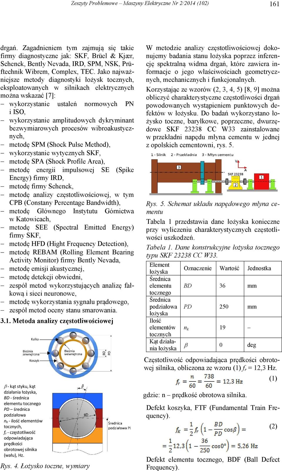 Jako najważniejsze metody diagnostyki łożysk tocznych, eksploatowanych w silnikach elektrycznych można wskazać [7]: wykorzystanie ustaleń normowych PN i ISO, wykorzystanie amplitudowych dykryminant