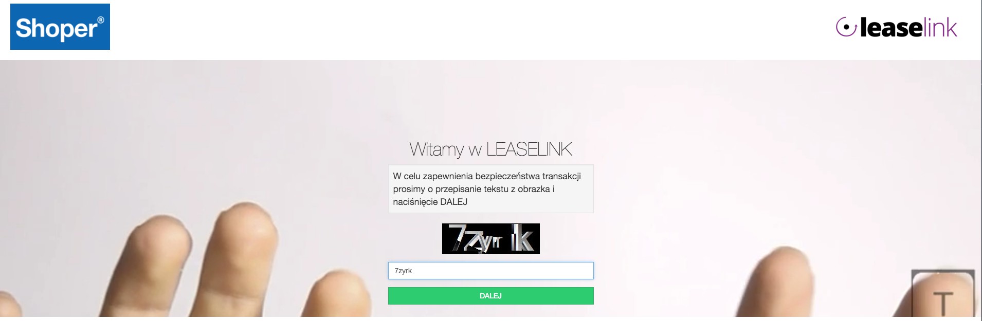 Po złożeniu zamówienie jest przez moment przetwarzane, następnie użytkownik jest przekierowany do strony LeaseLink (przekierowanie następuje również po kliknięciu odnośnika z e-maila).