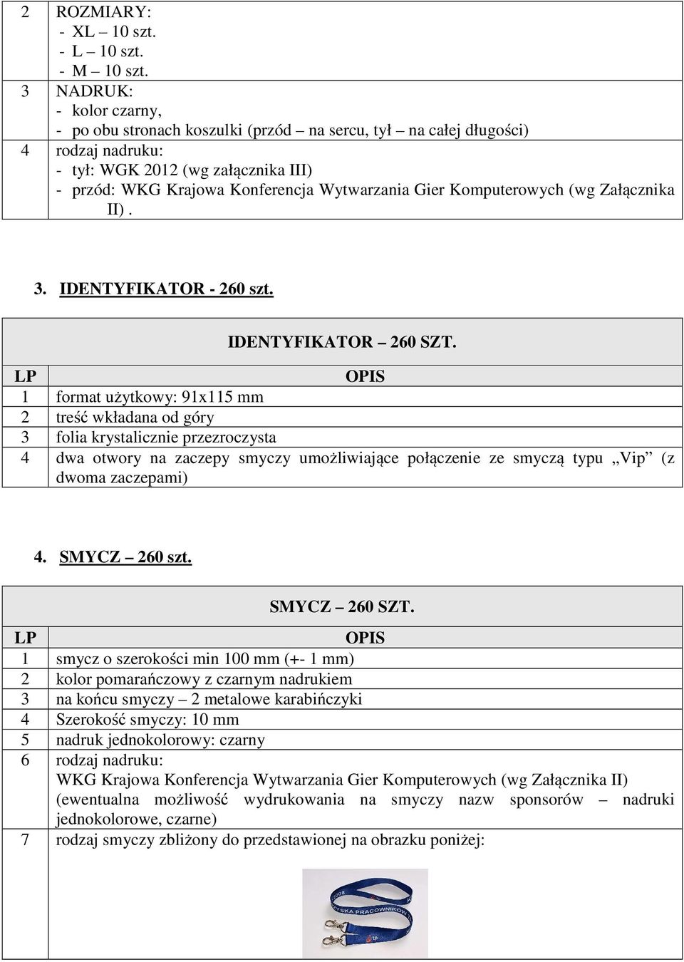 Załącznika II). 3. IDENTYFIKATOR - 260 szt. IDENTYFIKATOR 260 SZT.