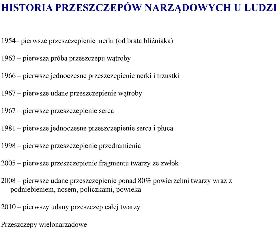 przeszczepienie serca i płuca 1998 pierwsze przeszczepienie przedramienia 2005 pierwsze przeszczepienie fragmentu twarzy ze zwłok 2008 pierwsze udane