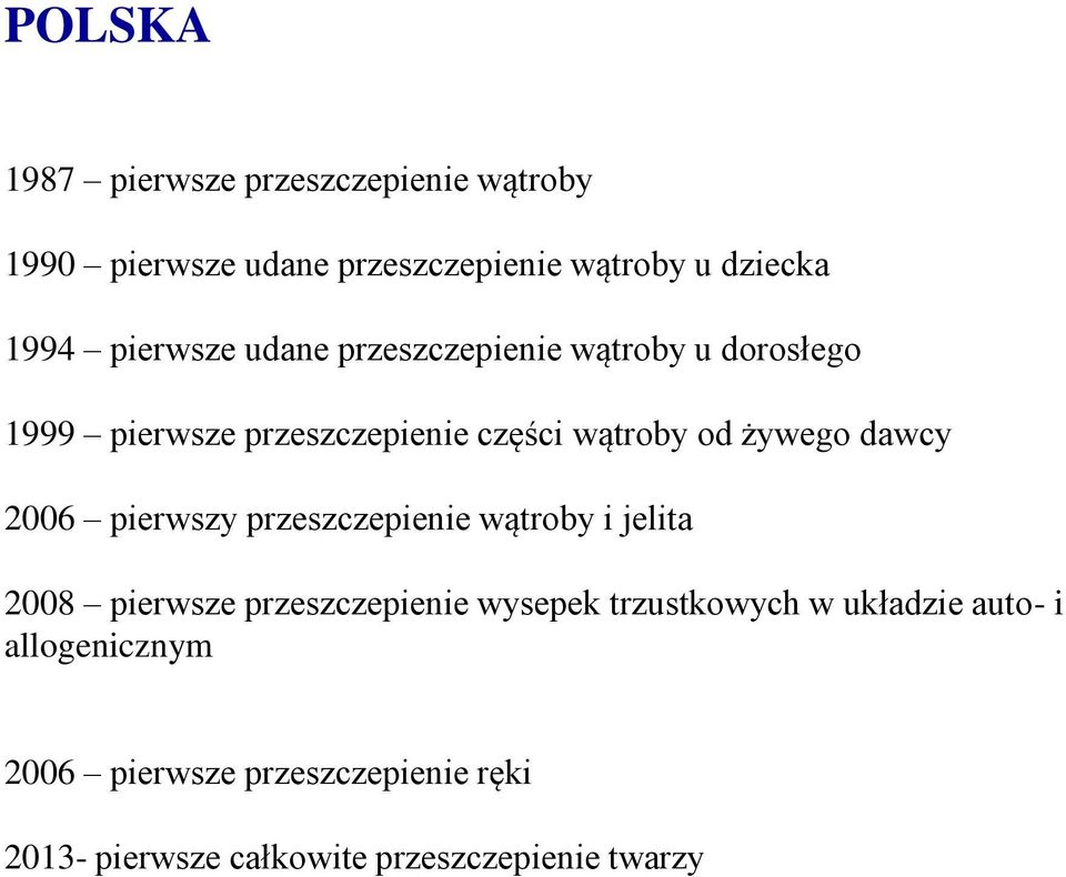 dawcy 2006 pierwszy przeszczepienie wątroby i jelita 2008 pierwsze przeszczepienie wysepek trzustkowych w