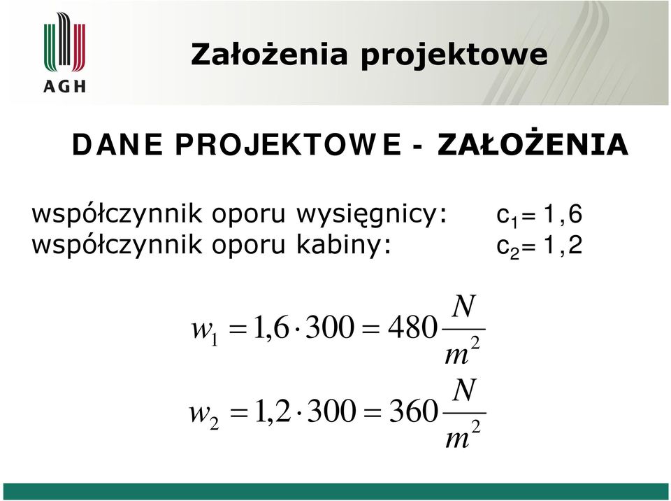 c 1 =1,6 wsółczynnik ooru kabiny: c