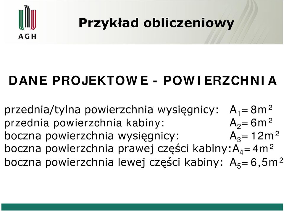 boczna owierzchnia wysięgnicy: A 3 =1m boczna owierzchnia rawej