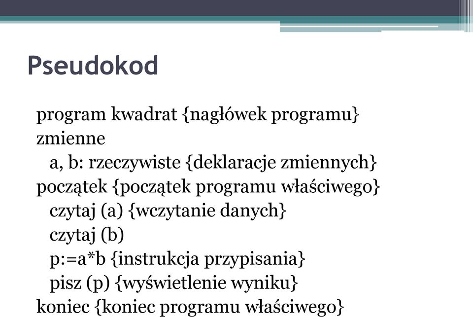 właściwego} czytaj (a) {wczytanie danych} czytaj (b) p:=a*b