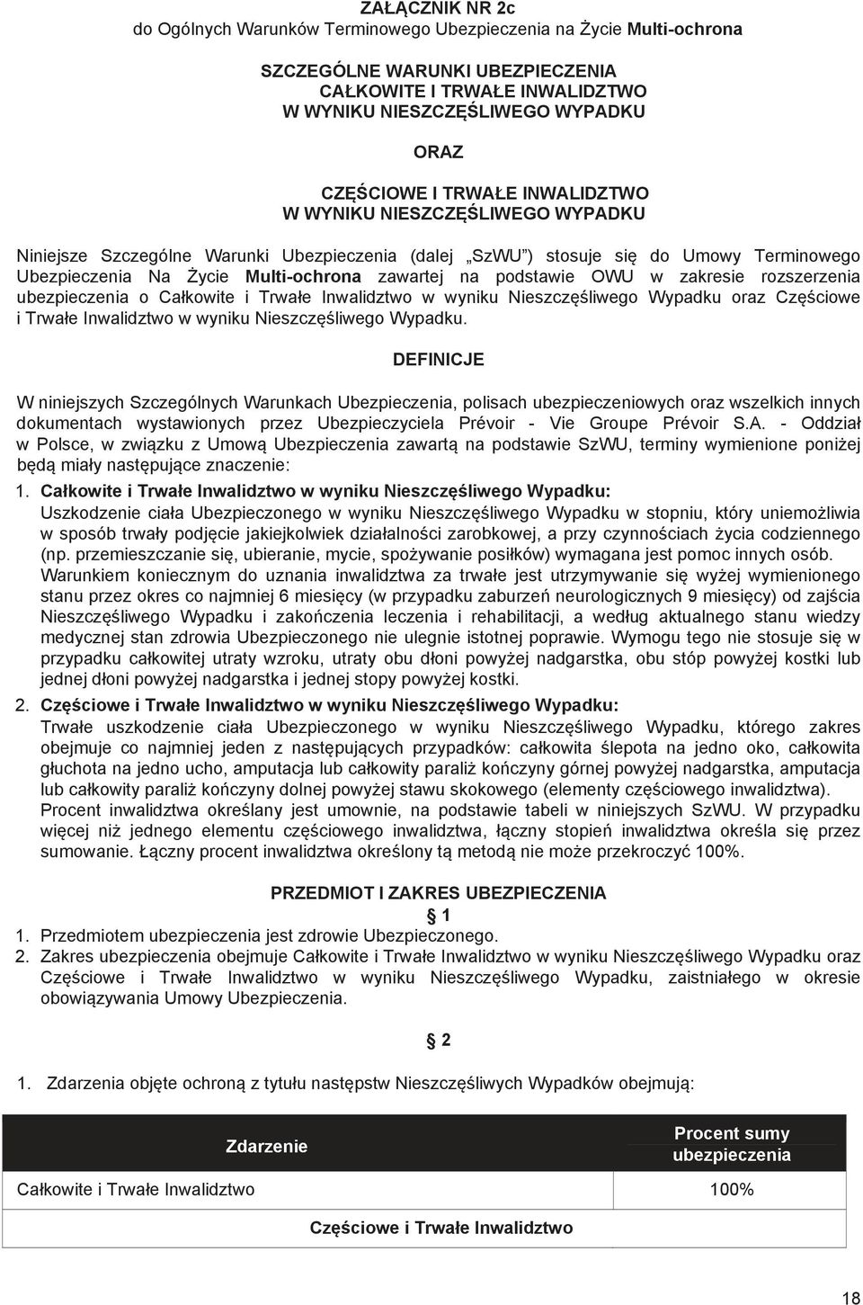 podstawie OWU w zakresie rozszerzenia ubezpieczenia o Całkowite i Trwałe Inwalidztwo w wyniku Nieszczęśliwego Wypadku oraz Częściowe i Trwałe Inwalidztwo w wyniku Nieszczęśliwego Wypadku.